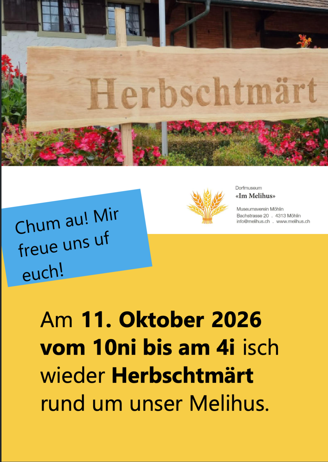 Plakat zum Herbschtmärt am 11. Oktober 2026 rund ums Melihus
