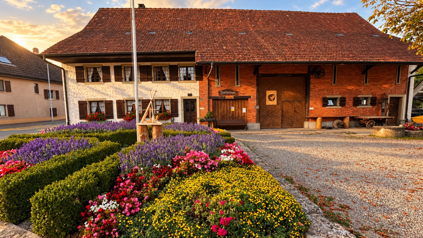 Das historische Melihus an der Bachstrasse in Möhlin im warmen Abendlicht